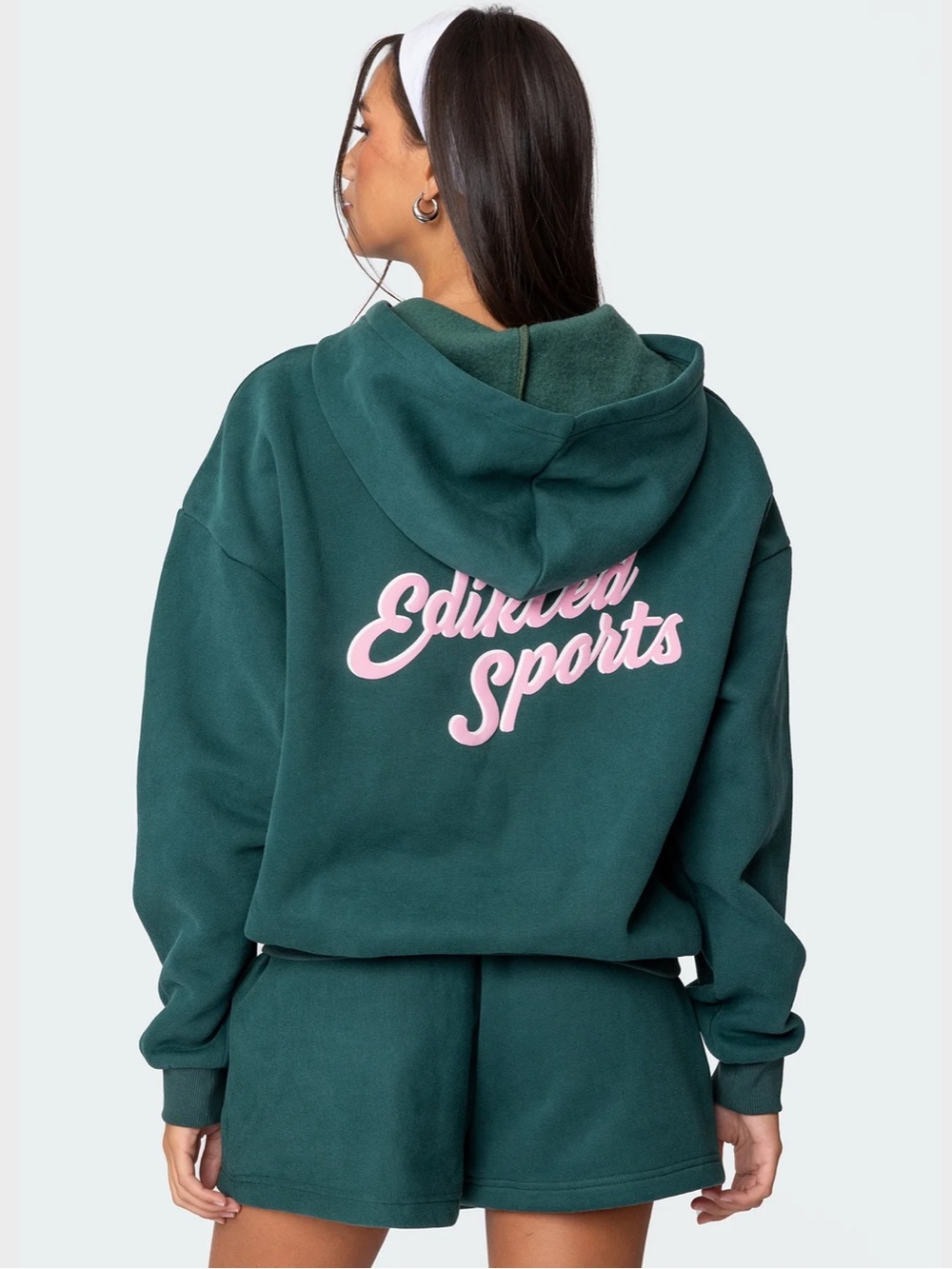 Edikted Sports Green Hoodie Logo Pullover Women’s Medium Pink Logo
